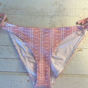Lemlem Lola Jacquard Side Tie‎ String Bikini Bottom Light Pink White Large